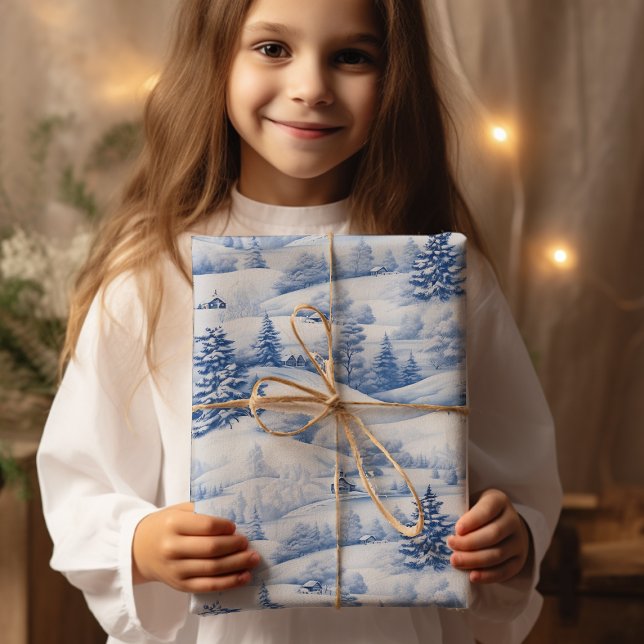 Winter Village Watercolor Vit jul Modern Presentpapper (Skapare uppladdad)