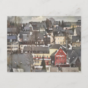 Winter Village with One Red House Vykort
