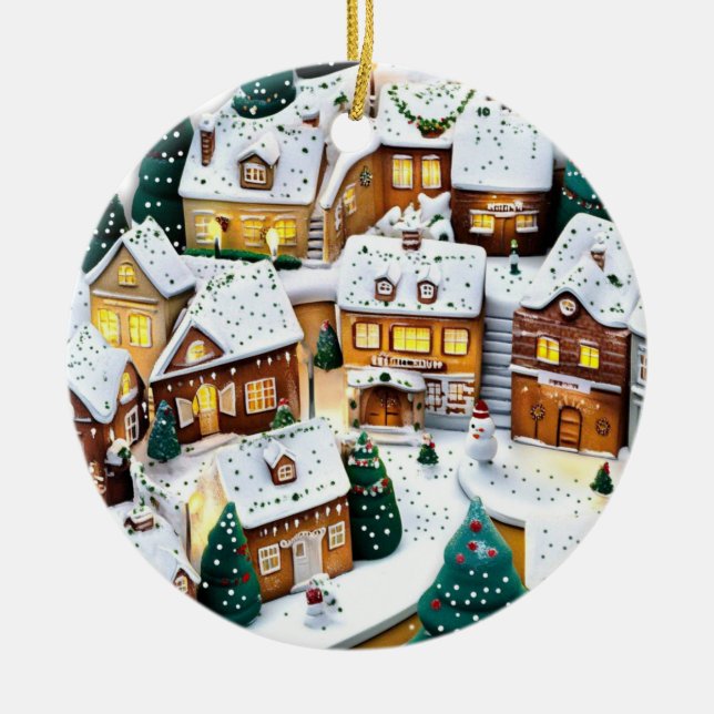 Winter Village Wonderland Round Ceramic Ornament (Framsidan)