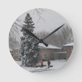 Winter Vintage Scene Rund Klocka