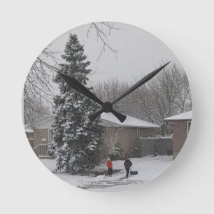 Winter Vintage Scene Rund Klocka