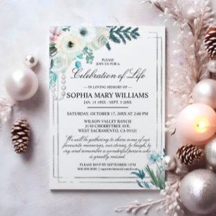 Winter Vit ros Funeral Firande of Life Inbjudningar