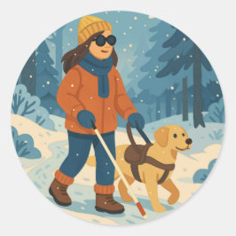 Winter Walk with Guide Hund - Round Sticker Runt Klistermärke