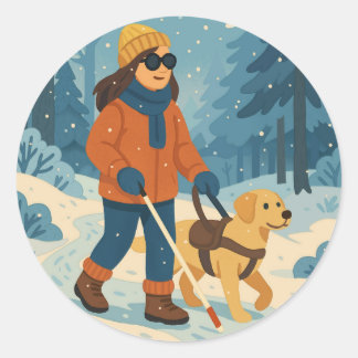 Winter Walk with Guide Hund - Round Sticker Runt Klistermärke