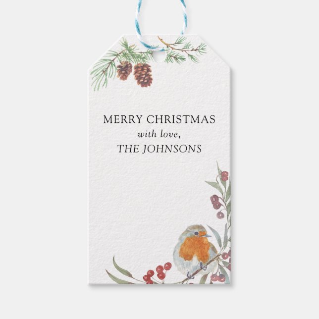 Winter WandeRobin Mistletoe och Gräs jul Presentetikett (Framsidan)