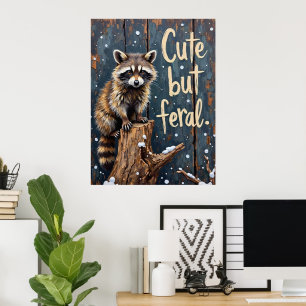 Winter Watcher: Raccoon on on Stump Poster