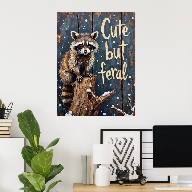Winter Watcher: Raccoon on on Stump Poster (Hemmakontoret)