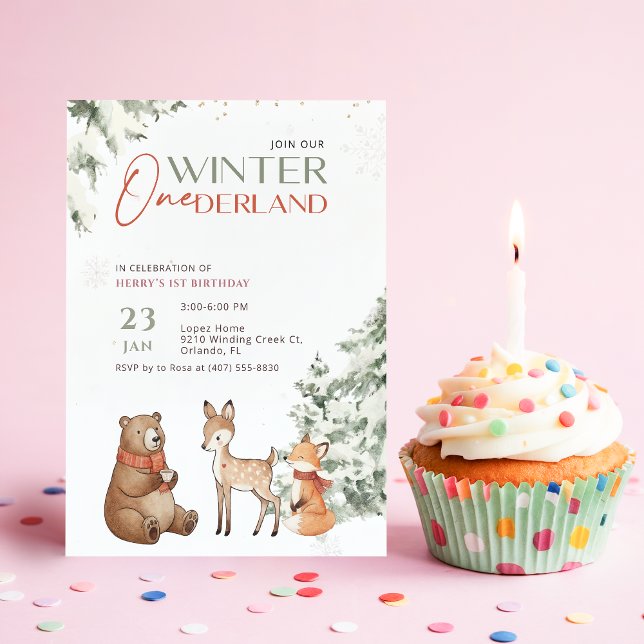 Winter Watercolor Animal Onederland First Birthday Inbjudningar (Skapare uppladdad)