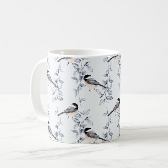 Winter Watercolor Birds Botanical Mönster Kaffemugg (Framsida vänster)