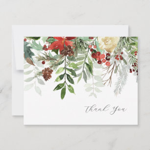 Winter Watercolor Blommigt Grey - tack för dina ko Kort