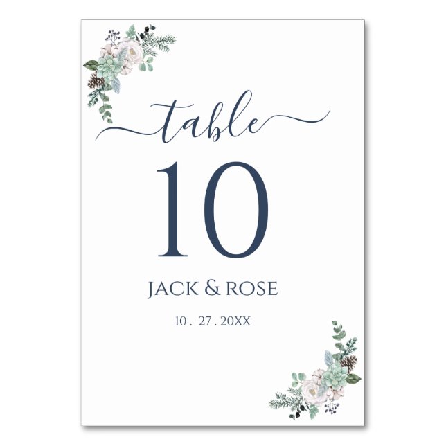 Winter Watercolor Bröllop Bordsnummer (Framsidan)