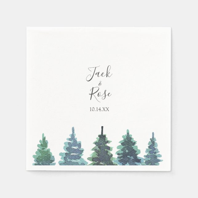 Winter Watercolor Bröllop Pappersservett (Framsidan)