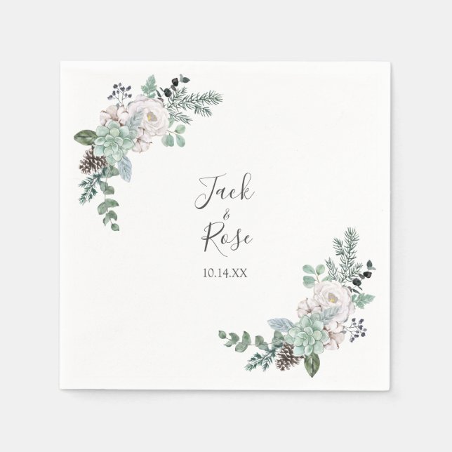 Winter Watercolor Bröllop Pappersservett (Framsidan)