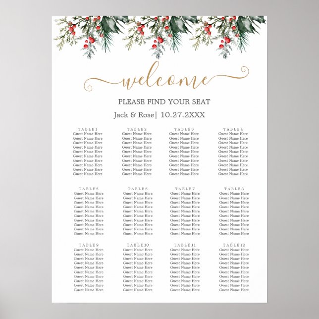 Winter Watercolor Bröllop Poster (Framsidan)