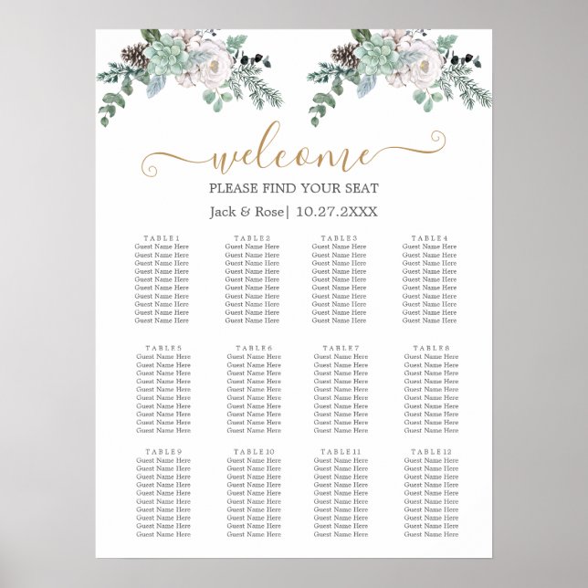 Winter Watercolor Bröllop Poster (Framsidan)