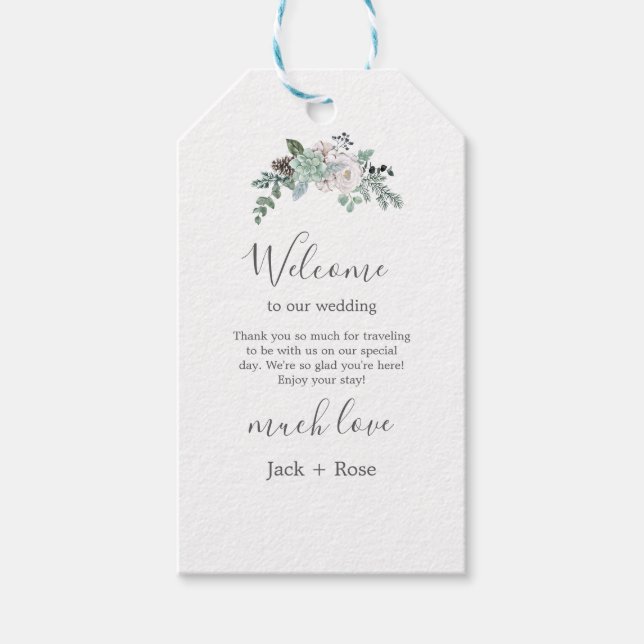 Winter Watercolor Bröllop Presentetikett (Framsidan)