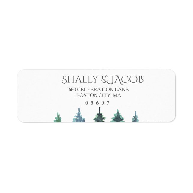 Winter Watercolor Bröllop Returadress Etikett (Framsidan)