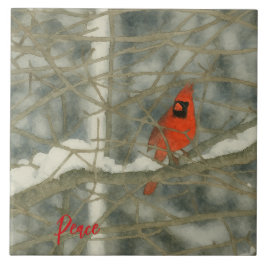 Winter Watercolor Cardinal Kakelplatta