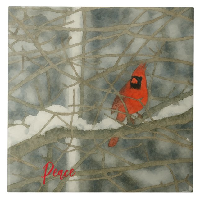Winter Watercolor Cardinal Kakelplatta (Framsidan)