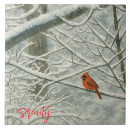Winter Watercolor Cardinal Kakelplatta
