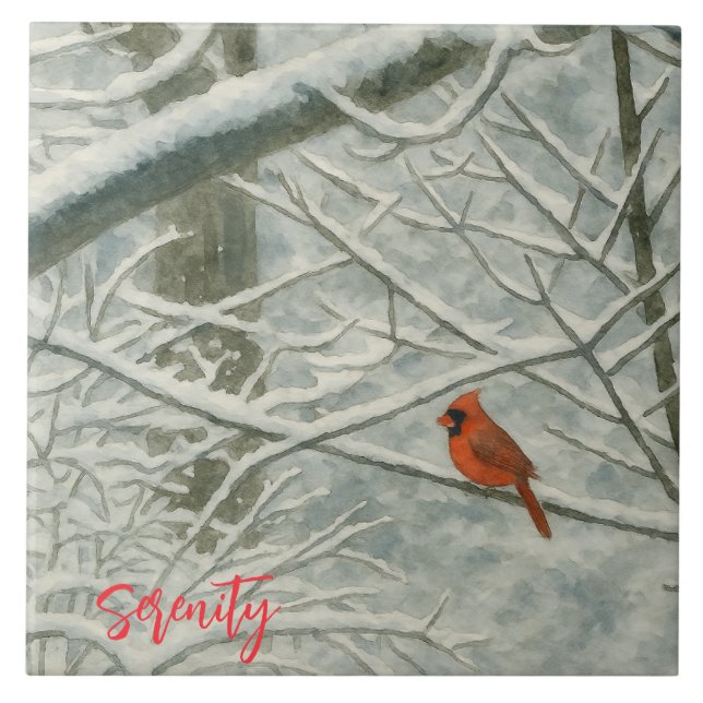 Winter Watercolor Cardinal Kakelplatta (Framsidan)