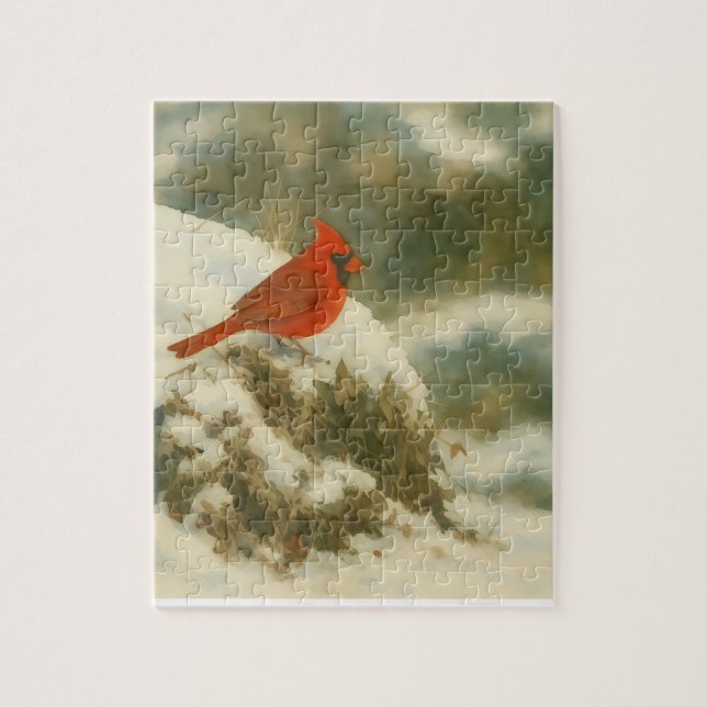 Winter Watercolor Cardinal Pussel (Vertikal)