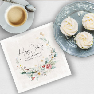 Winter Watercolor Flower Snowflake 70:e födelsedag Pappersservett