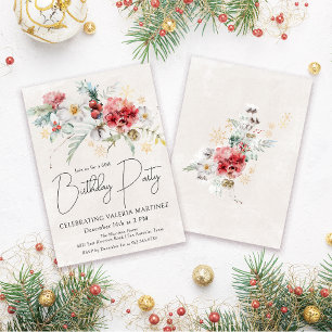 Winter Watercolor Flowers 60:e Födelsedagsfesten Inbjudningar