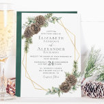 Winter Watercolor Gräs Cone Greenery Bröllop Inbjudningar<br><div class="desc">Den här elegantens vintertematiska bröllopsinbjudan innehåller en guld-geometrisk ram som dekoreras med vattenfärgsgrej, gräs-koner och vintergrön grenar, accentuerad med snöbär. På baksidan finns en grönt vattenfärg struktur. Sök efter matchande osas- och inkapslingskort samt andra matchande produkter i samlingen. Skicka ett meddelande till Zazzle-Chattan om du behöver designtsvagheter eller flera matchande...</div>