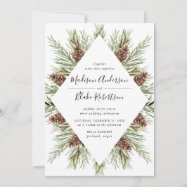 Winter Watercolor Gräs Cone Ram Bröllop Inbjudningar