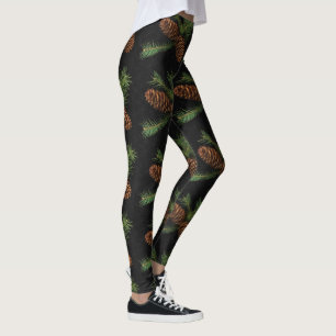Winter Watercolor Gräs Cones on Charcol Woodland Leggings
