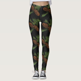 Winter Watercolor Gräs Cones on Charcol Woodland Leggings