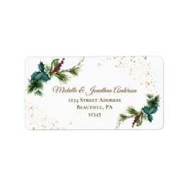 Winter Watercolor Gräs Red Berries Holly jul Adressetikett