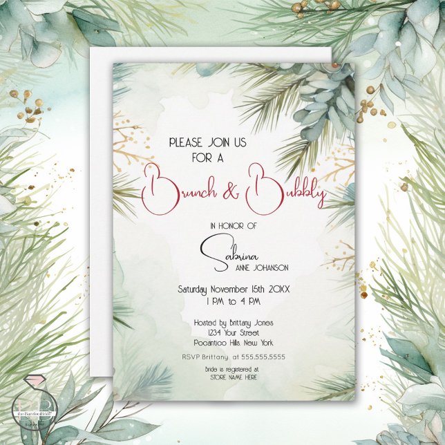 Winter Watercolor Greenery Brunch och Bubly Inbjudningar (Skapare uppladdad)