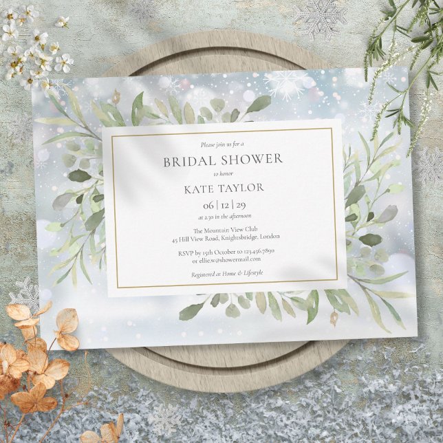 Winter Watercolor Greenery Möhippa Inbjudningar (Winter Watercolor Greenery Bridal Shower Invitation)