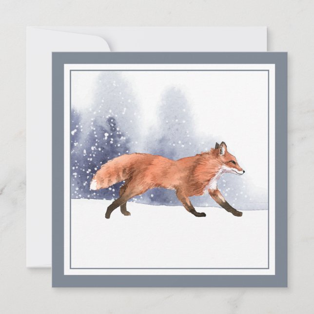Winter Watercolor Helgdag Fox Inbjudningar (Framsida)