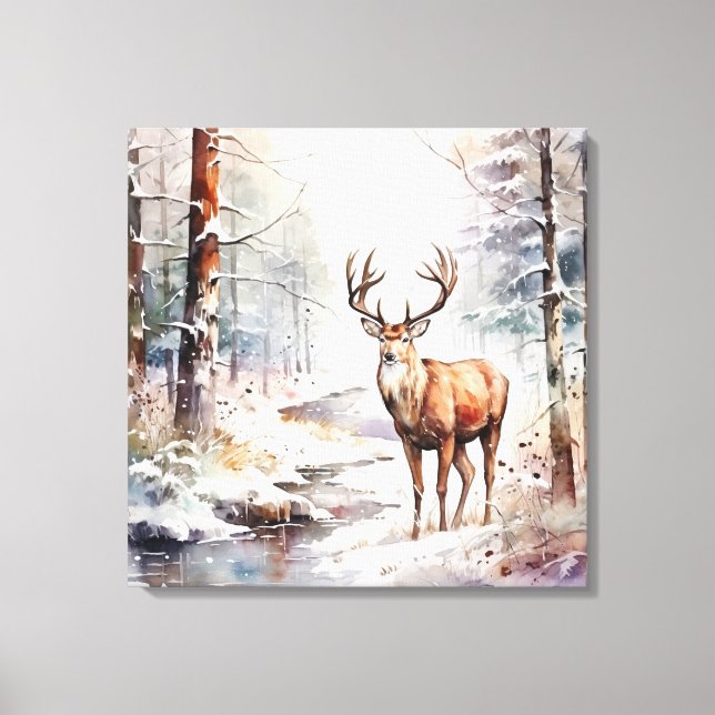 Winter Watercolor Hjort Canvas Art (Framsida)