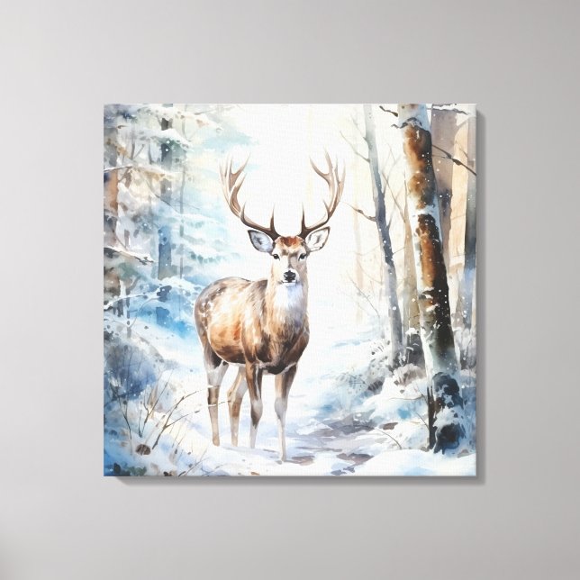 Winter Watercolor Hjort Canvas Art (Framsida)