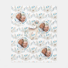Winter Watercolor Hjort Flowers Blue PHOTO Blanket Fleecefilt