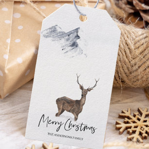 Winter Watercolor Hjort jul Presentetikett