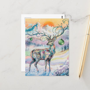 Winter Watercolor-Hjort, jul Vykort