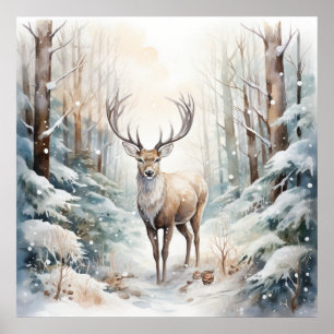 Winter Watercolor-Hjort Poster