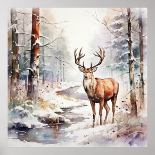 Winter Watercolor-Hjort Poster