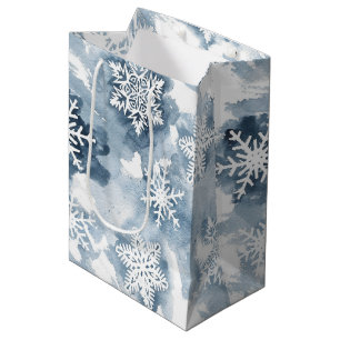Winter Watercolor Navy White Snowflake