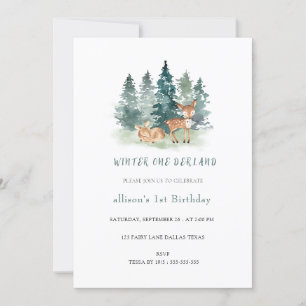 Winter Watercolor Onederland 1:a födelsedag Inbjudningar