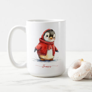 Winter Watercolor Penguin Personlig jul Kaffemugg