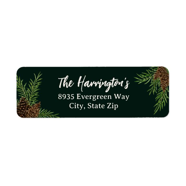 Winter Watercolor Pinecone-Returadress, Helgdag Returadress Etikett (Framsidan)