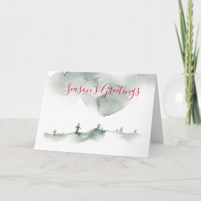 Winter Watercolor Scene, Helgdag Kort (Framsida)