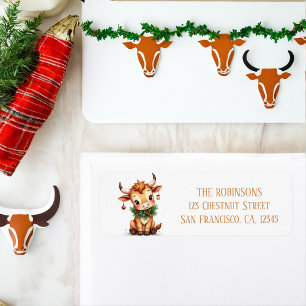 Winter Watercolor Texas Longhorn Calf Garland Returadress Etikett