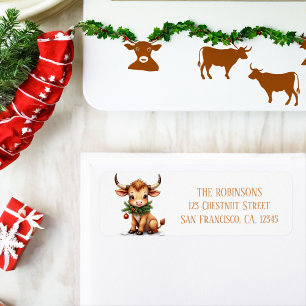 Winter Watercolor Texas Longhorn Calf Garland Returadress Etikett